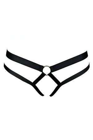Black Strappy Thong Harness Elastic Fabric O-Ring Minimalist Design