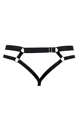 Black Strappy Thong Harness Elastic Fabric O-Ring Minimalist Design