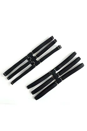 Black Faux Leather Triple Strap Leg Garter Harness with Silver Hardware