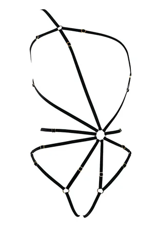 Siyah Lastik Body Harness Kadın O-Halka Detaylı Ayarlanabilir