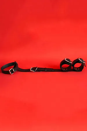Black Faux Leather Collar and Cuff Body Harness Set adjustable, worn from behind