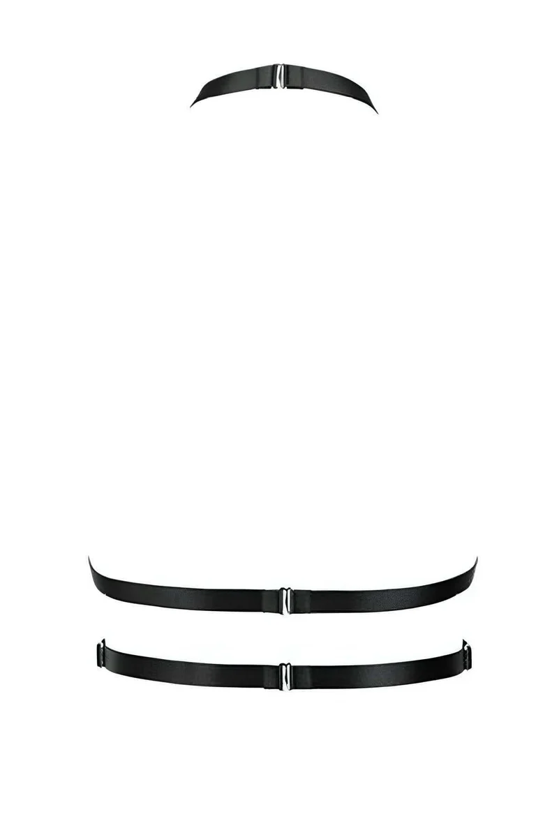 Black body harness lingerie front view with