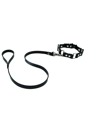 Black Vegan Leather Studded Choker with Detachable Leash