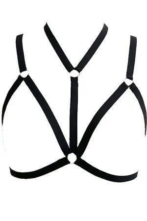 White Vegan Leather Strappy Chest Harness with O-Ring for Women