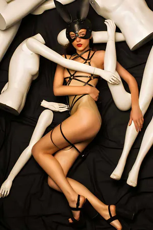 Black Faux Leather Full Body Harness with Thigh Garter Straps