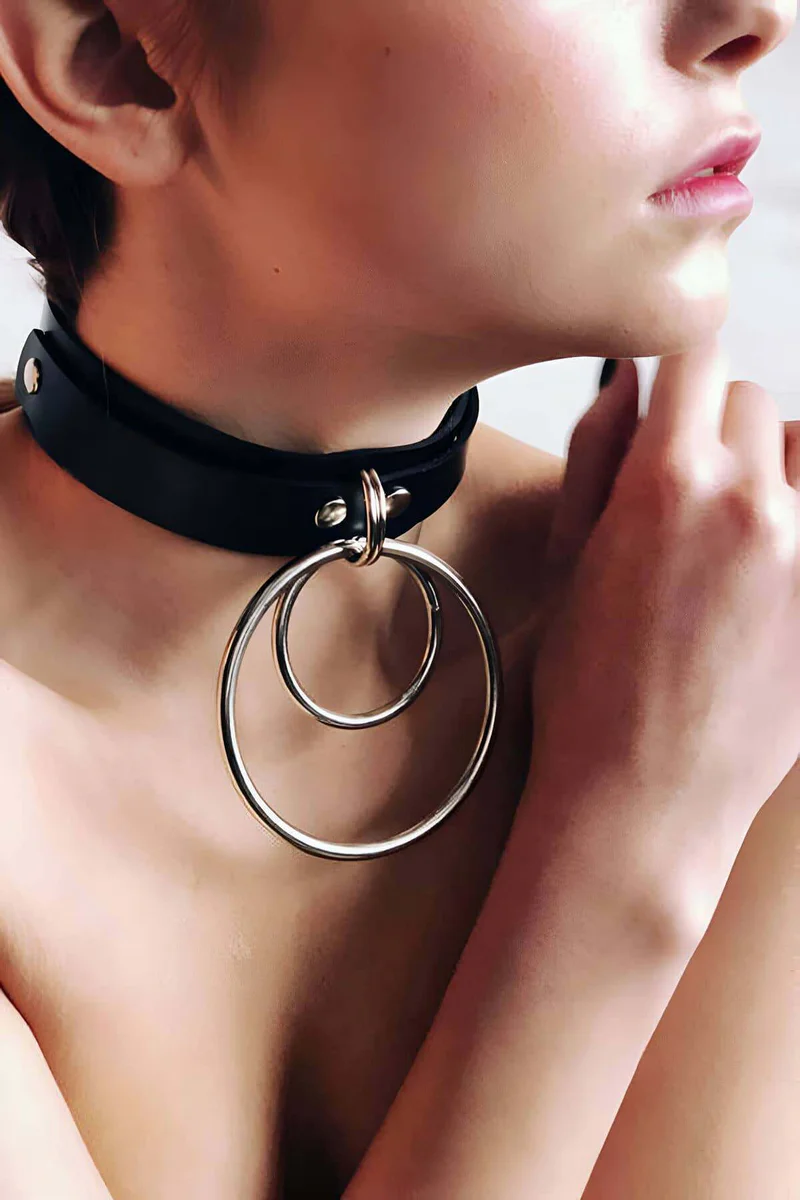 Black Choker Necklace Side Profile Adjustable Buckle Closure