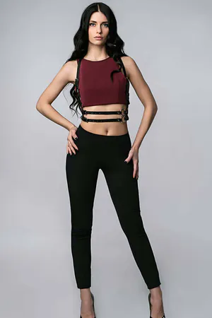 Black Faux Leather Body Harness with Double O-Rings and Adjustable Straps
