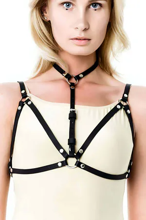 Black Faux Leather Strappy O-Ring Body Harness