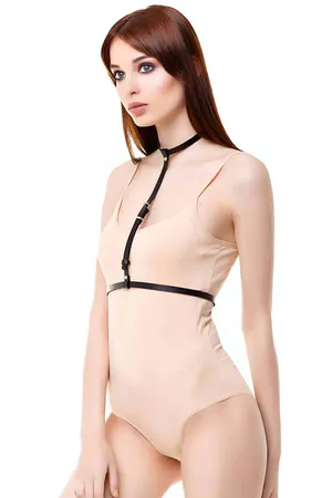 Black Faux Leather Adjustable Body Harness Women Neck and Waist Straps