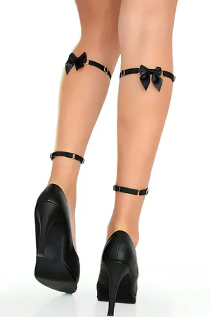 Black adjustable faux leather leg harness straps with O-rings