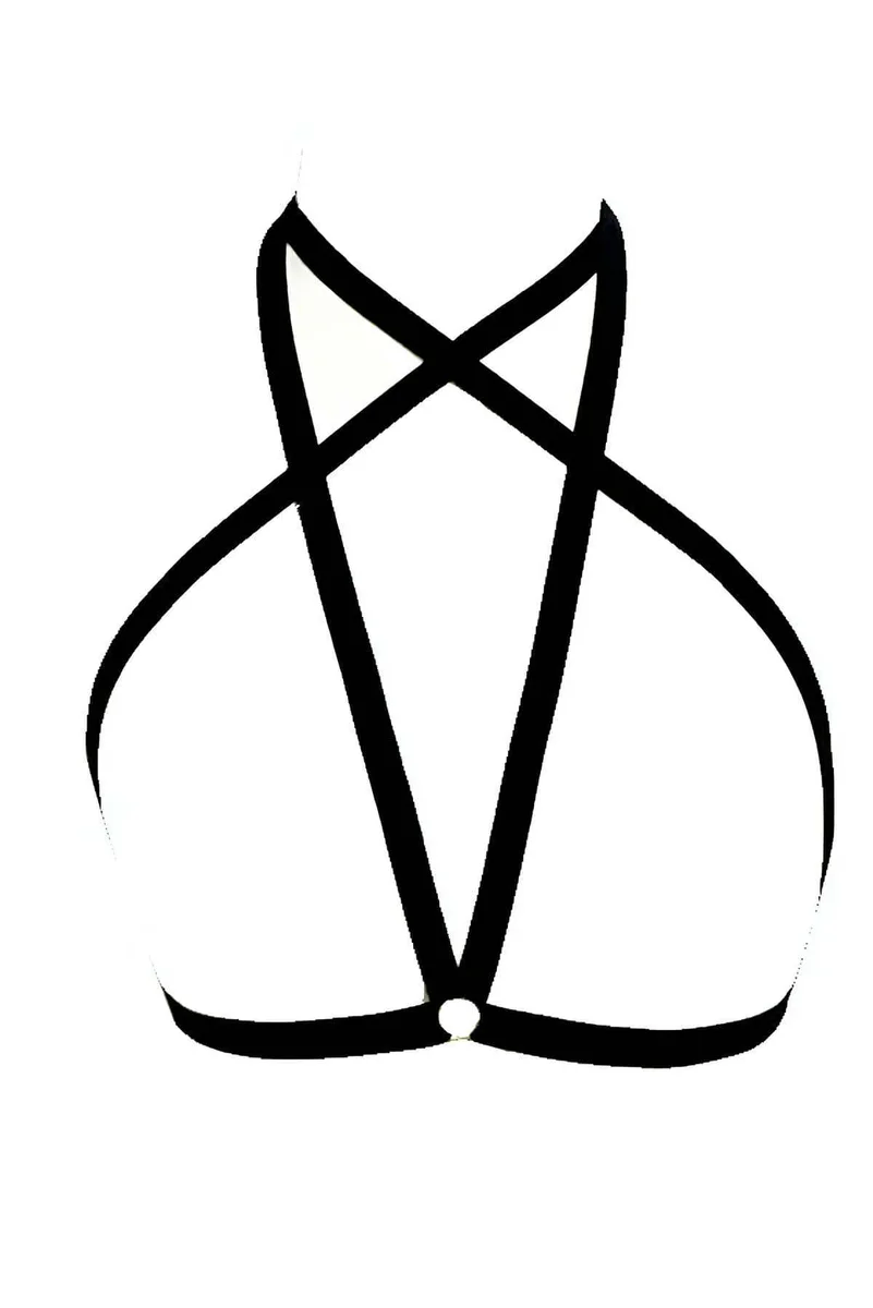 Black star body harness with adjustable straps visible on chest
