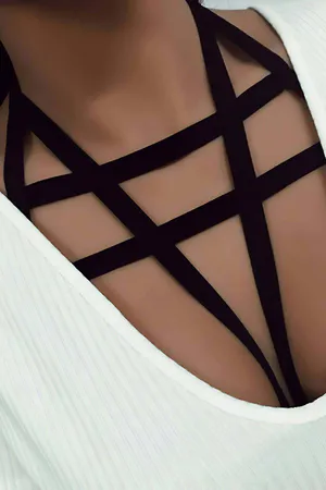 Black geometric faux leather body harness with adjustable straps