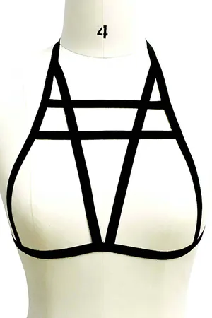 Black geometric faux leather body harness with adjustable straps
