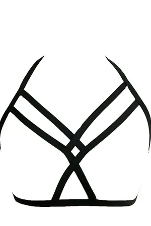 Black vegan leather strappy chest harness with adjustable straps