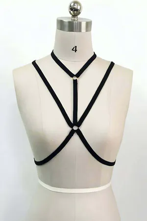 Black minimalist strappy O-ring neck harness