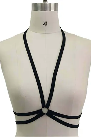 Black Strappy O-Ring Chest Harness Lingerie
