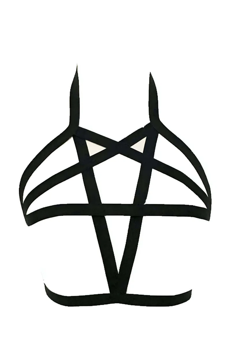 Black strappy star body harness front view