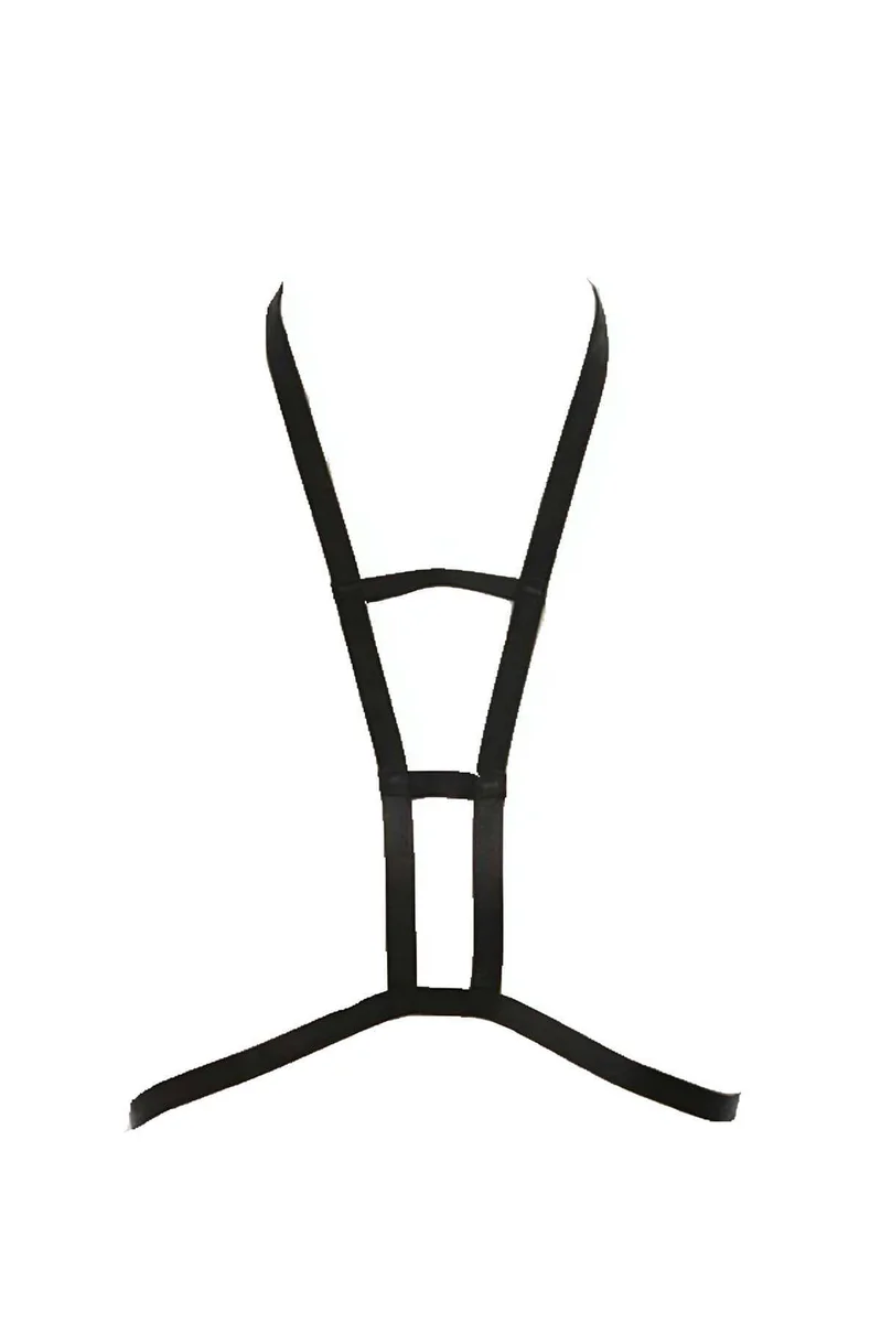 Strappy Plunge Harness Black Front Detail Close Up