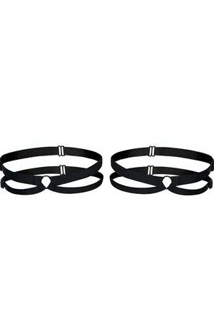 Black double row garter harness leg bands with O-ring detail