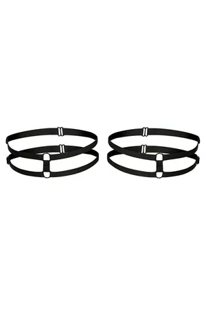Black Faux Leather Choker and Garter Harness Set with O-ring details