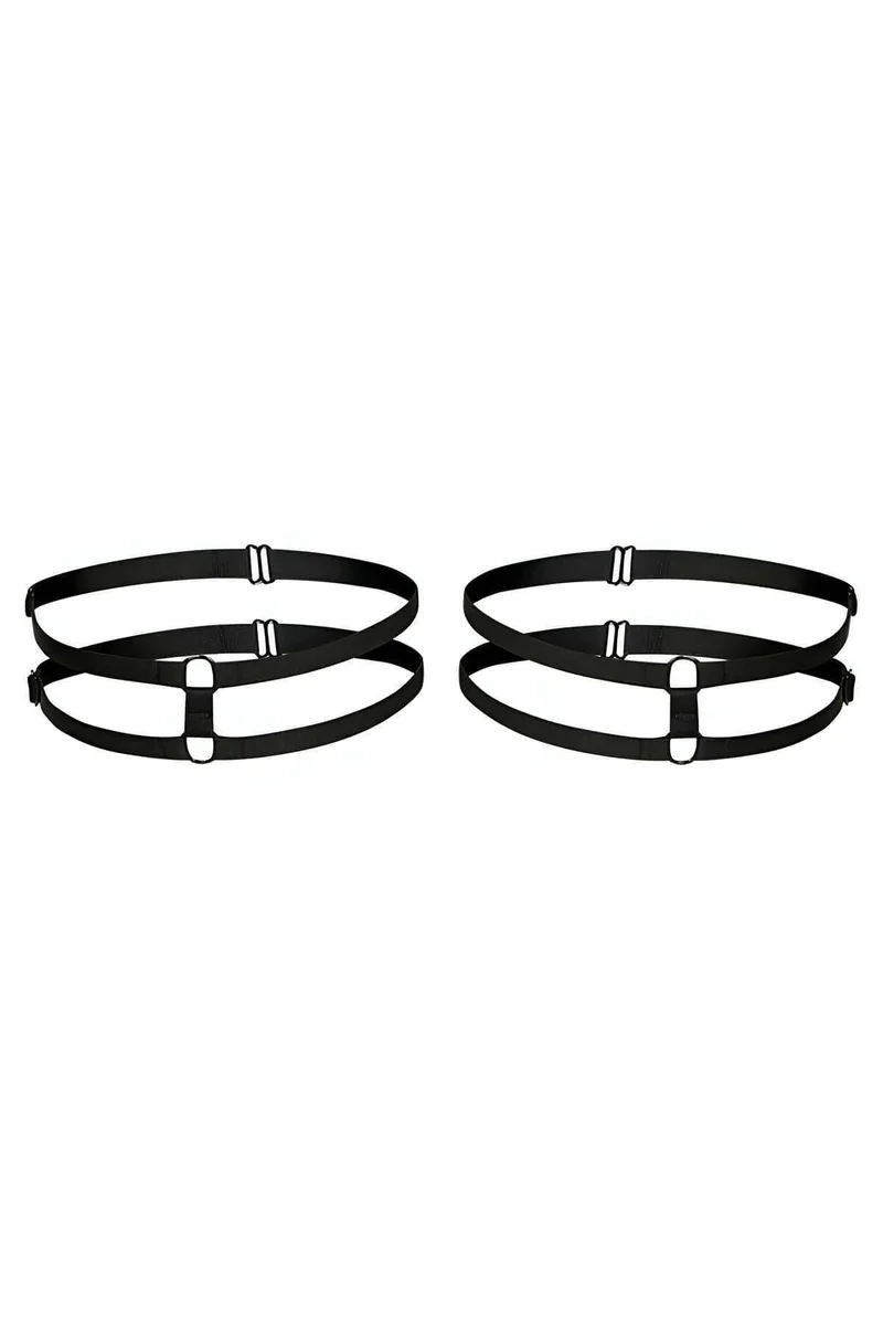 Close-up of black faux leather choker with O-ring detail