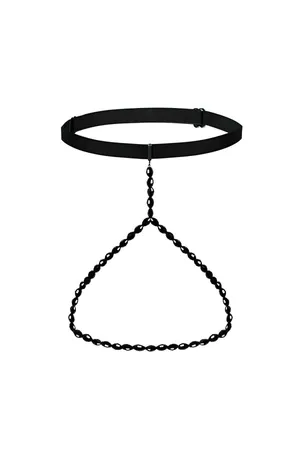 Black Faux Leather Strappy Garter Harness with Chain Detail