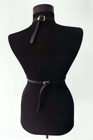Black Faux Leather Body Harness with O-Rings and Adjustable Straps