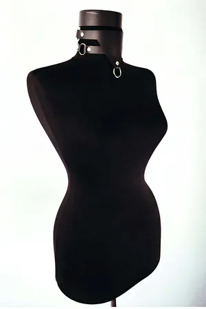 Wide Faux Leather Choker Black with Silver O-Ring and Rivets