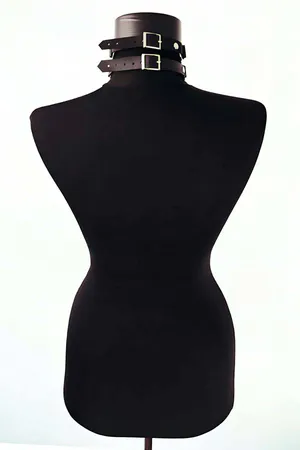 Wide Faux Leather Choker Black with Silver O-Ring and Rivets