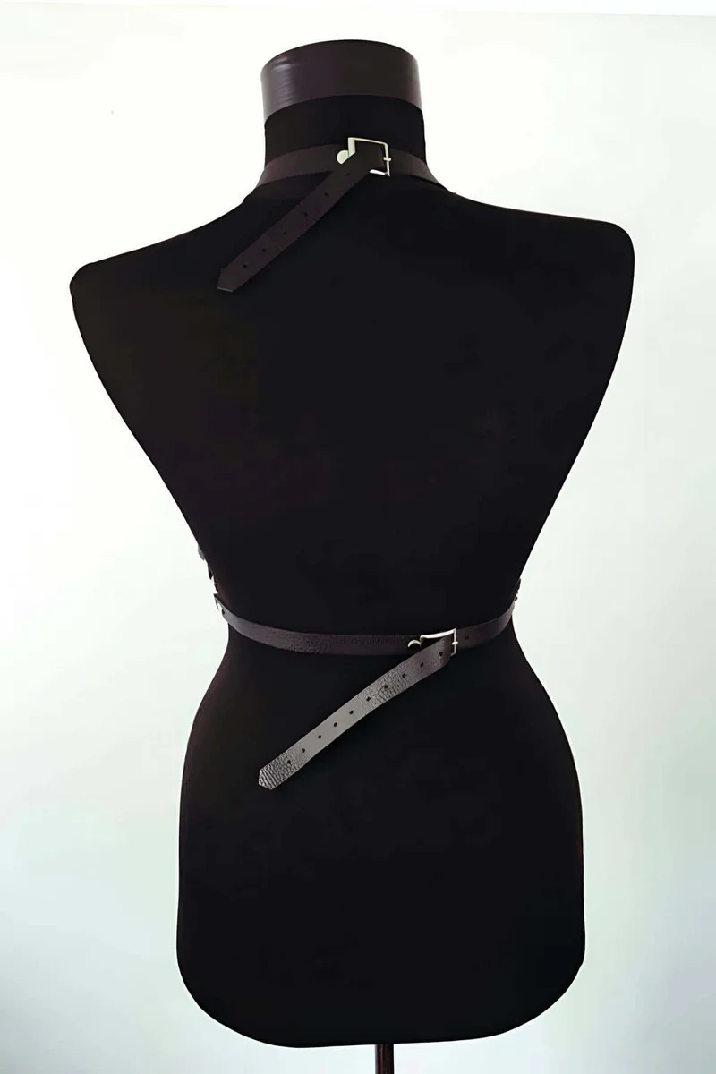 Black Faux Leather Chest Harness Adjustable Straps Detail