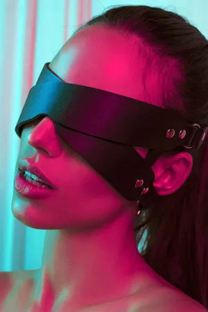 Black Faux Leather Blindfold Eye Mask Adjustable Buckle