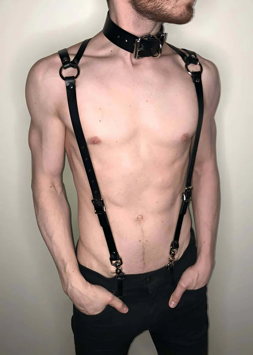 Black vegan leather back harness with