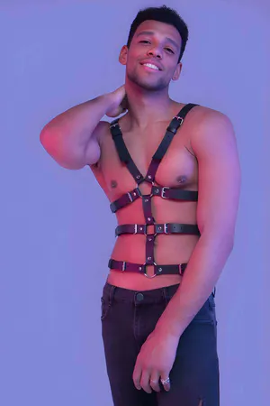 Black Faux Leather Full Body Chest Harness Adjustable Straps for Men