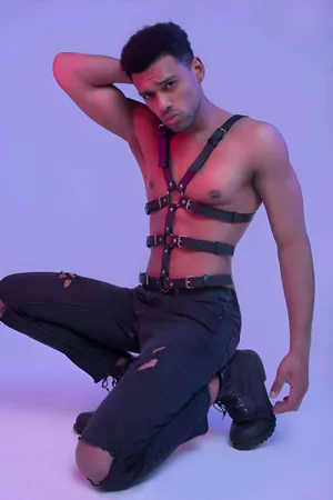 Black Faux Leather Full Body Chest Harness Adjustable Straps for Men