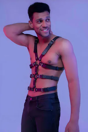 Black Faux Leather Full Body Chest Harness Adjustable Straps for Men
