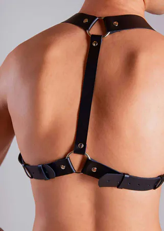 Black Faux Leather Back Body Strap Harness Adjustable Buckles
