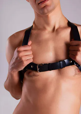 Black Faux Leather Back Body Strap Harness Adjustable Buckles