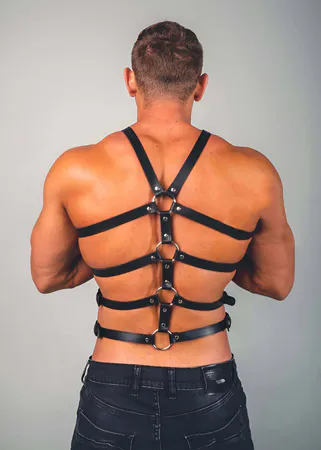 Black Vegan Leather Full Chest Body Harness Women Adjustable Straps