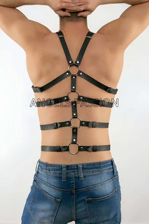 Black Vegan Leather Full Chest Body Harness Women Adjustable Straps