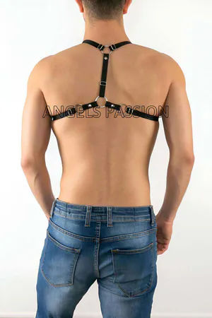 Black Faux Leather Neon Lace-Up Chest Harness Adjustable Straps
