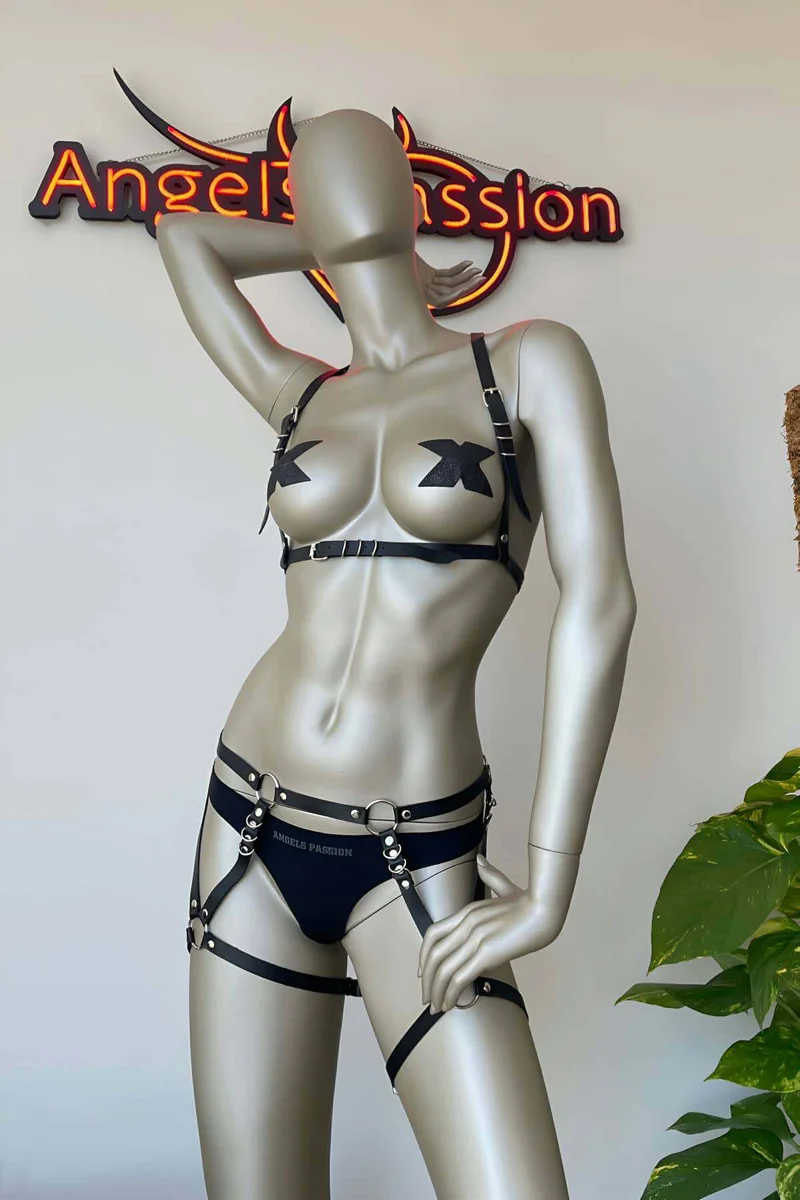 Faux leather garter harness set