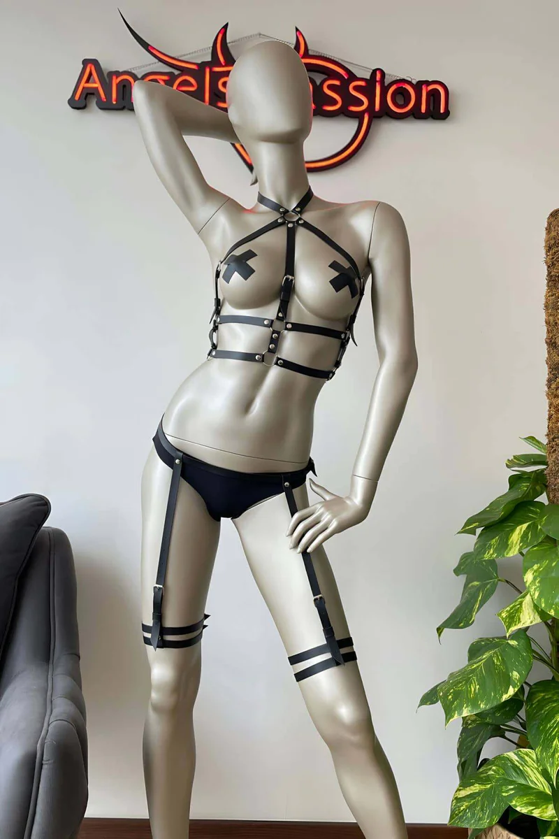 Black Faux Leather Harness
