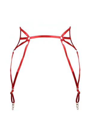Red Strappy Garter Harness Women Cat Ear Details Adjustable Straps