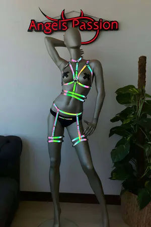 Reflective Rainbow Body Harness Set with Leg Garters Women Adjustable Straps