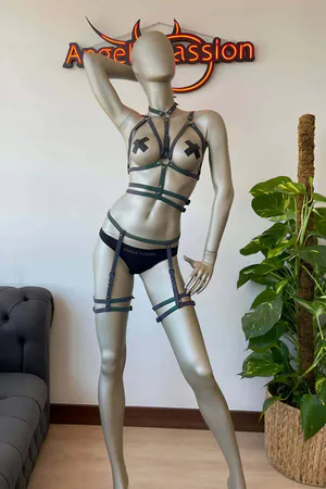 Reflective Rainbow Body Harness Set with Leg Garters Women Adjustable Straps
