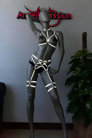 Reflective Full Body Harness Men White Caged Straps Festival Rave Outfit