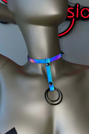Reflektif Choker Yaka Vücut Kemeri Gri Siyah Metal O-halka