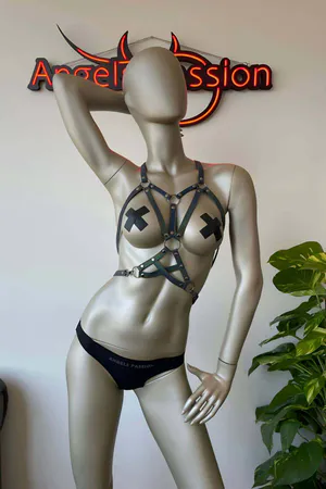 Reflective Rainbow Body Harness Women Iridescent Faux Leather Adjustable Straps Silver O-Ring Hardware