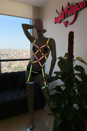 Iridescent Reflective Full Body Harness Women Rainbow Crisscross Straps Adjustable