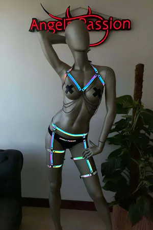 Reflective Rainbow Body Harness Set Women Adjustable Straps O-Ring Hardware